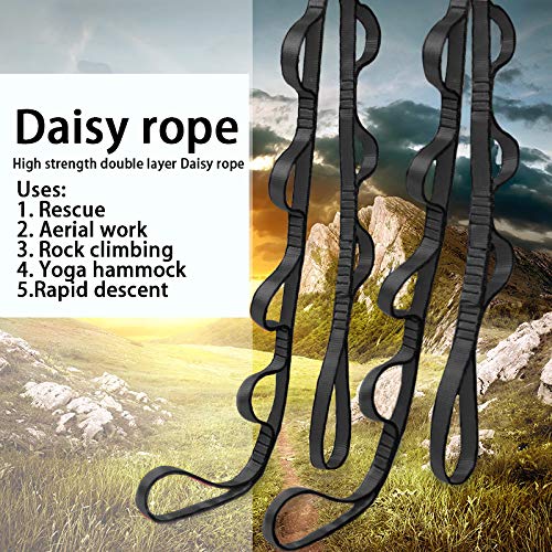 2Pcs Daisy Chain Rope High Strength Nylon Loops Adjustable Yoga Pilates Rope Swing Extension Straps Strong Daisy Chains (Black)