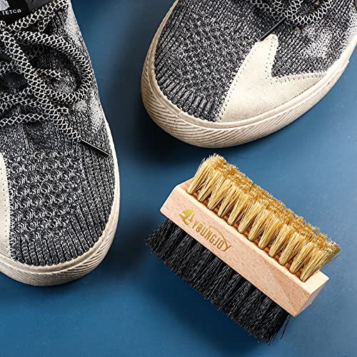YoungJoy 2 Pieces Dual Sided Sneaker Shoe Cleaner Brush Set Shoes Clean Brush Kit Both Boar and Plastic Bristles with Microfiber Cloth (A) - style: A