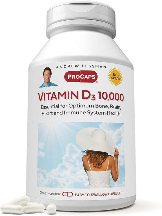ANDREW LESSMAN Vitamin D3 10,000 IU 180 Capsules - High Potency, Essential for Calcium Absorption, Supports Bone Health, Healthy Muscle Function, Immune System, More. Small Easy to Swallow Capsules