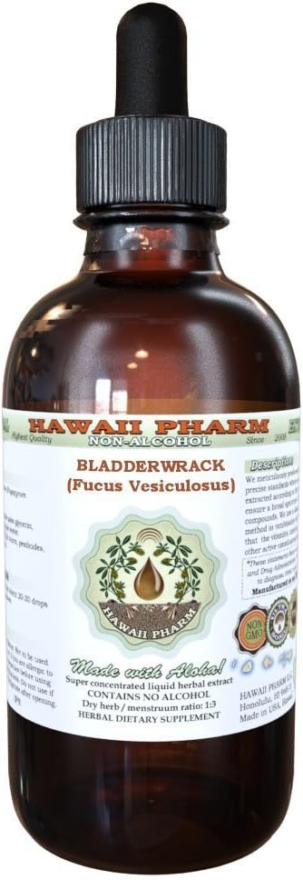 Bladderwrack Alcohol-Free Liquid Extract, Bladderwrack (Fucus Vesiculosus) Glycerite Hawaii Pharm Natural Herbal Supplement 2 oz