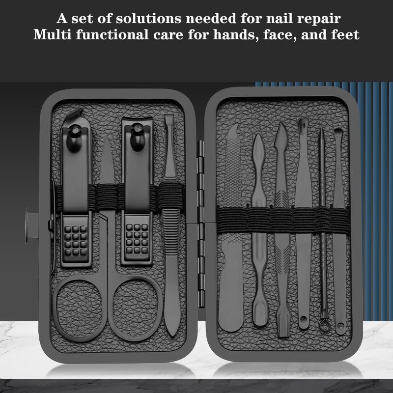 10-in-1 Stainless Steel Manicure Set, Professional Nail Clippers & Pedicure Tools Kit, Portable Travel Grooming Kit for Men and Women with Stylish Leather Case