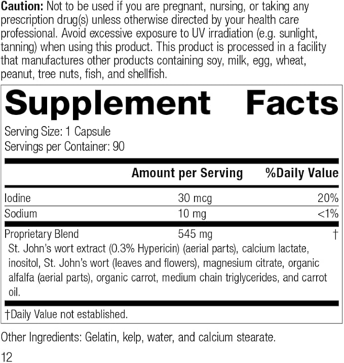 Standard Process Inc. St John's Wort-IMT - Whole Food Mental Health and Stress Relief with Organic Carrot, Alfalfa, Carrot Oil, Calcium Lactate, Inositol, Iodine, and Magnesium Citrate - 90 Capsules