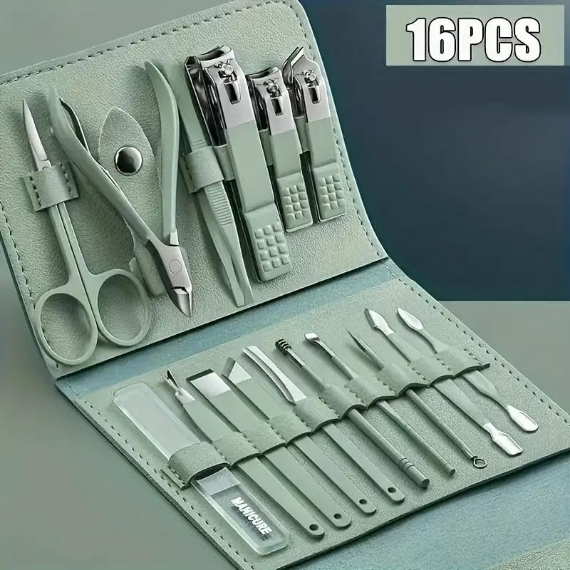 16PCS Professional Manicure & Pedicure Set Stainless Steel Nail Care Kit Travel Manicure Kit, Purple - color: Purpel