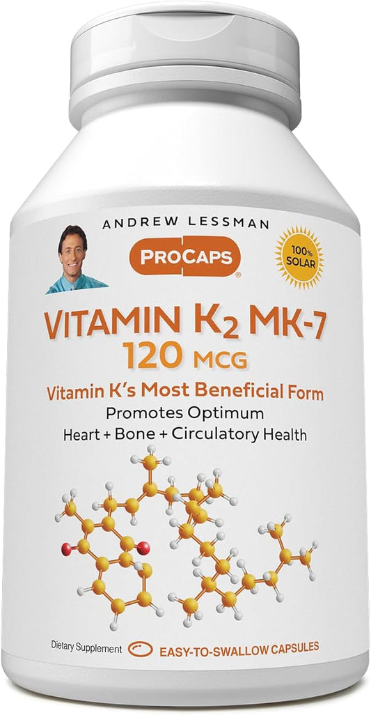 ANDREW LESSMAN Vitamin K2 MK7 120 mcg 360 Softgels - Essential for Healthy Calcium Utilization, Promotes Optimum Skeletal, Heart and Arterial Health. No Additives. Small Easy to Swallow Softgels