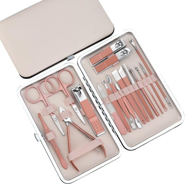 Nail Clipper Manicure Set, 18 in 1 Stainless Steel Professional Pedicure Kit Nail Scissors Grooming Kit with PU Leather Case for Travel & Home Use - size: 18 In 1