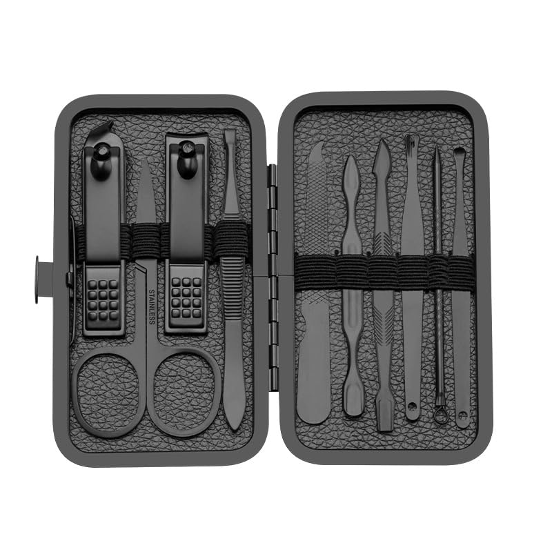 10-in-1 Stainless Steel Manicure Set, Professional Nail Clippers & Pedicure Tools Kit, Portable Travel Grooming Kit for Men and Women with Stylish Leather Case