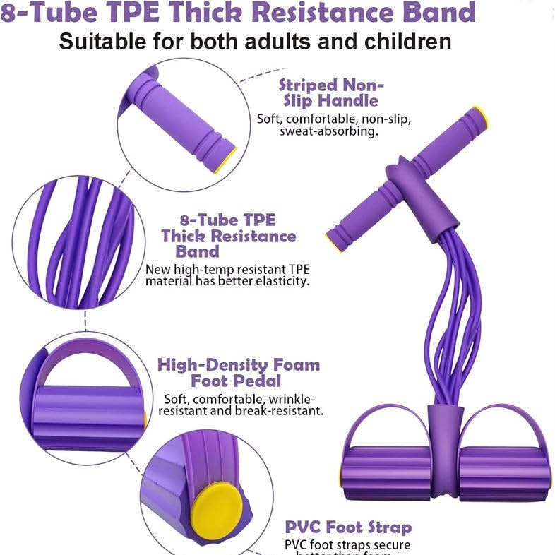 21 Fitness Resistance Bands Set with 4 Tube Pedal Ankle Puller - Multifunction Tension Rope for Abdomen Waist Arm Leg Stretching, Sit-Up Assistance Elastic Strength Bands with Handles - color: Purple