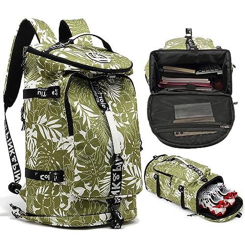 gym duffel bag backpack wrestling bag with shoe compartment 4 kinds of back method waterproof sports walking laptop - color: A-floral Green