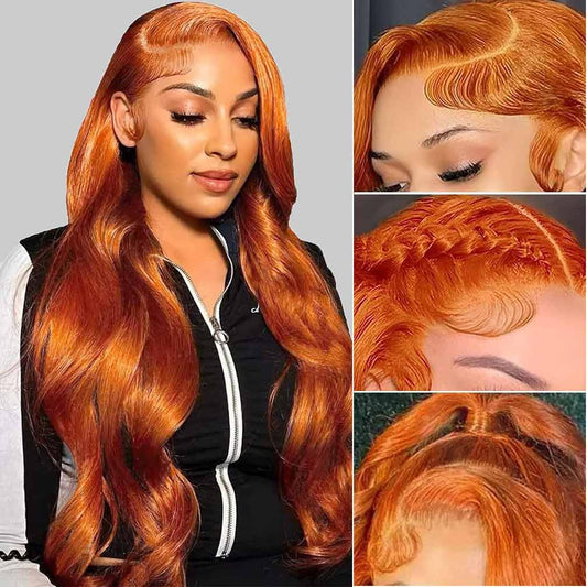13X4 Orange Ginger Lace Front Wigs Human Hair Pre Plucked Body Wave Brazilian Colored Human Hair Wigs For Black Women Invisible