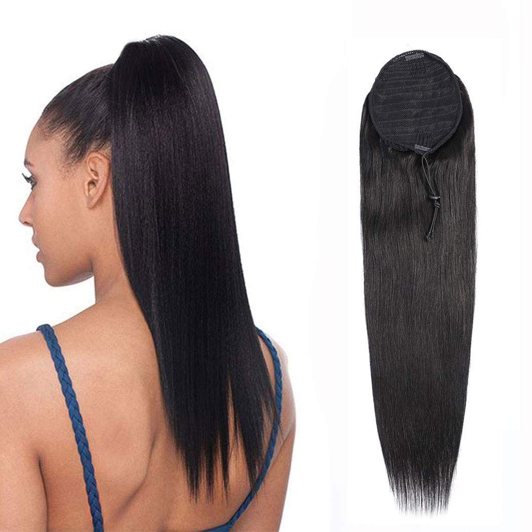 Ponytail Human Hair Extension Straight Hair Drawstring Ponytail Extensions Natural Black Color For Women Clip In Ponytail Hair E