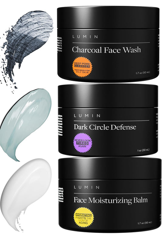 Lumin - No Baggage Trio - A Skincare Kit, Includes: Charcoal Face Wash Daily Detox, Daily Face Moisturizer & Dark Circle Defense