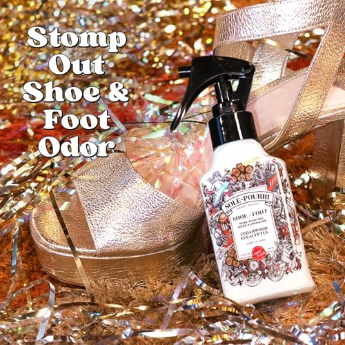 Sole-Pourri Shoe Deodorizer + Foot Spray, 3.4 Fl Oz, Up to 150 Uses, Funk-Fighting Odor Freshener with Essential Oils, for Smelly Shoes, Feet & Gym Bags, Cedarwood & Eucalyptus Scent - size: 1 Ounce (Pack of 1), style: Cedarwood Eucalyptus