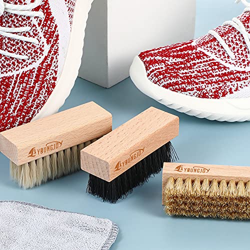 YoungJoy 3 Pieces Dual Sided Sneaker Shoe Cleaner Brush Set Shoes Clean Brush Kit Both Boar and Plastic Bristles with Microfiber Cloth (D) - style: D