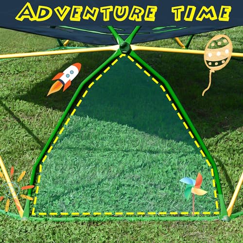 Merax 12FT Climbing Dome with Hammock, Outdoor Geometric Dome Climber | Playground Climber for Kids 3-10 Supporting 1000 lbs, Easy Assembly Play Center Jungle Gym - style: 12FT Yellow & Green