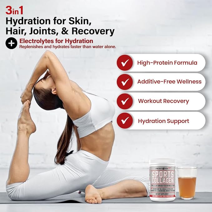 Sports Collagen Powder, 12.42 oz - Grass Fed Bovine & Wild Fish Hydrolyzed Type I, II, III Multi Collagen Peptides, Unflavored Protein Powder with BCAA, Magnesium & Electrolytes