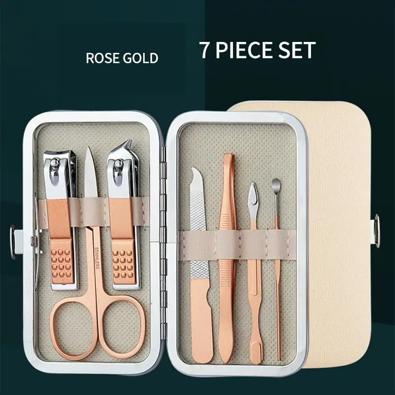 Nail Clipper Manicure Set, 7 in 1 Stainless Steel Professional Pedicure Kit Nail Scissors Grooming Kit with PU Leather Case for Travel & Home Use - size: 7 In 1