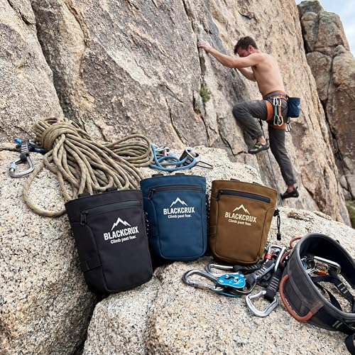 Chalk Bag for Rock Climbing, 600D Cordura Climbing Chalk Bag with Stiff Rim, Water-Resistant Design, Zippered Pocket, Adjustable Belt & Brush Holder, for Bouldering, Gym, Weight Lifting
