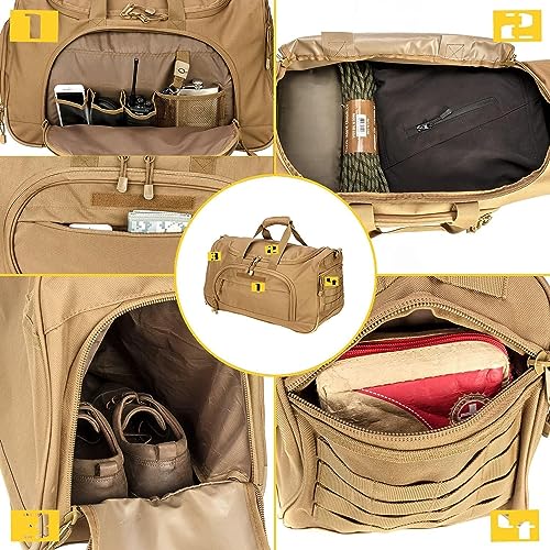 HYKING Gym Bag for Women & Men Tactical Duffle Military Weekender Work Out Lightweight Waterproof Sports Tote Shoe Pocket Tan - color: Tan