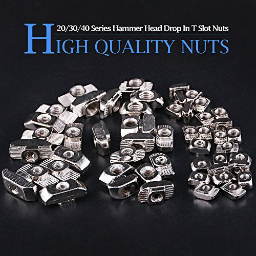 Glarks 150Pcs European M3 M4 M5 M6 Hammer Head Drop in T Nut Slot Assortment Kit for 20/30/40 Series Aluminum Profile - Nickel Plated Carbon Steel - size: Small