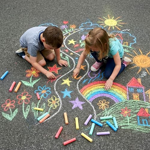 JOYIN 12 PCS Washable Sidewalk Chalks Set Non-Toxic Jumbo Chalk for Schools, Outdoor Art Play, Paint on Chalkboard, Blackboard and Playground (6 Colors)