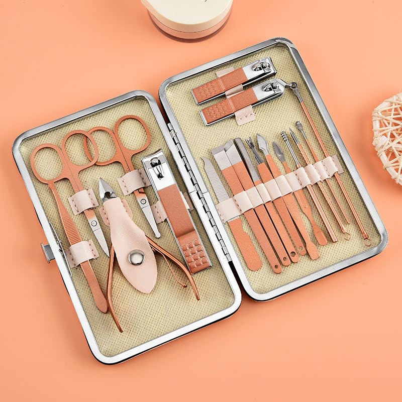 Nail Clipper Manicure Set, 18 in 1 Stainless Steel Professional Pedicure Kit Nail Scissors Grooming Kit with PU Leather Case for Travel & Home Use - size: 18 In 1