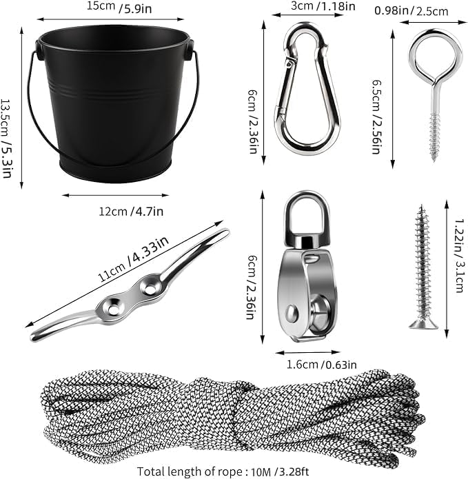 FUQUN Treehouse Accessories - Pulley with Bucket Cable, Kids Playhouse Accessories, Pirate Ship Accessories Outdoor, Playhouse Game, Bucket for Treehouse (2 Sets, Black) - size: Black 2 sets