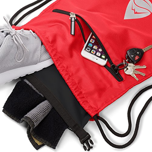 Skog Å Kust GymSak | Patented 2-in-1 Drawstring Cinch Bag with Removable Waterproof Dry Bag | Red - color: Red