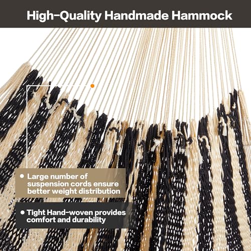 CHULIM Handwoven Mayan Hammock with 10ft Tree Straps, 550lbs Capacity Soft Rope Double Hammock, Portable Outdoor Hammock with Carry Bag for Camping Backyard Beach - Black White Stripe - color: Black White Stripe