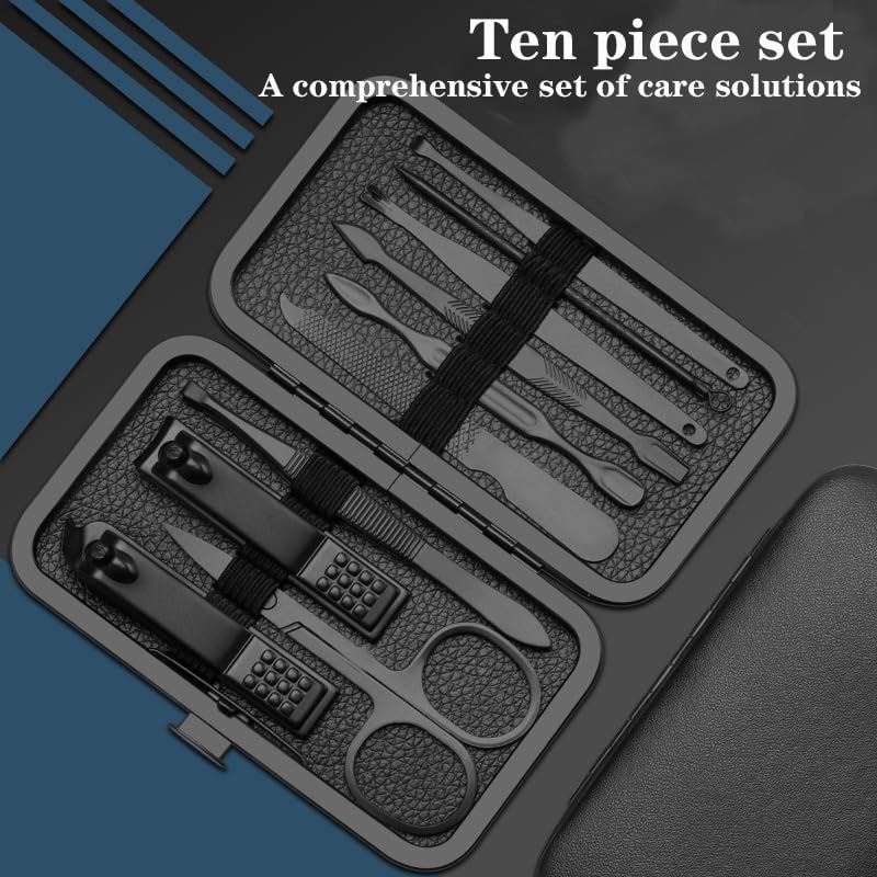 10-in-1 Stainless Steel Manicure Set, Professional Nail Clippers & Pedicure Tools Kit, Portable Travel Grooming Kit for Men and Women with Stylish Leather Case