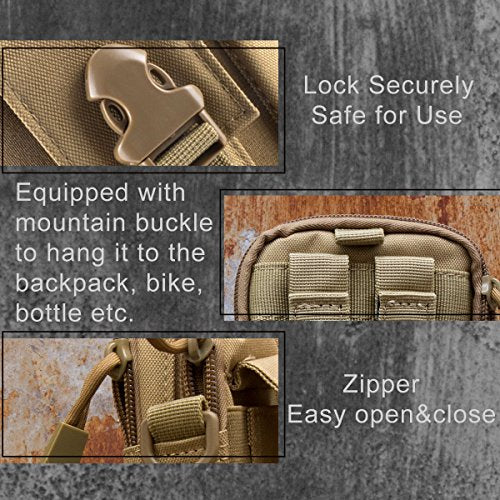 ofone Small Tactical Molle Pouch, Military Waist Pouch EDC with Smartphone Holster Holder Utility Gadget Belt Bag for Outdoor - color: Khaki