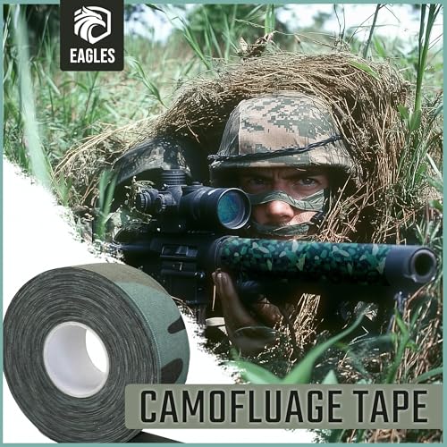 EAGLES Camo Tape Hockey Tape Multipurpose Cloth Tape Roll for Lacrosse Baseball & Softball Bats, Rackets, Pullup Bars, Handle Gardening Tools, Over Grip - Non-Reflective Camouflage Wrap - color: Camo
