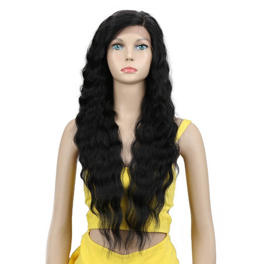 Joedir Lace Front Wigs 28'' Long Curly Wavy Black Color Hight Temperature Synthetic Wigs For Black Women 130% Density Wigs 200G