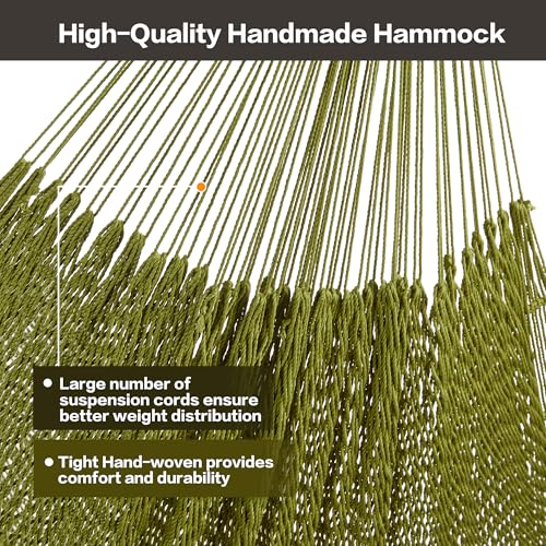 CHULIM Handwoven Mayan Hammock with 10ft Tree Straps, 550lbs Capacity Soft Rope Double Hammock, Portable Outdoor Hammock with Carry Bag for Camping Backyard Beach - Green - color: Green