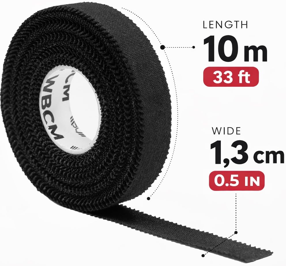WARM BODY COLD MIND Athletic Finger Tape - 0.5inch x 33ft - Sport Tape for Fingers, Strong Hand Wrap for Crossfit, Weightlifting, Jiu Jitsu, Rock Climbing - color: 6 Rolls Black (33ft)