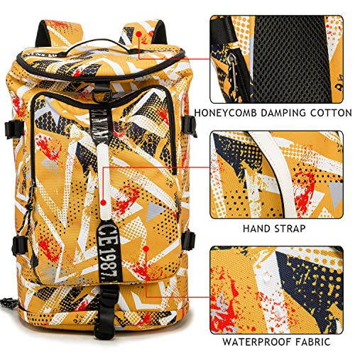 Gym Duffle Bag Waterproof black Laptop Backpack Suitable for Hiking, Fishing, Travel 40L Large Capacity Trendy Cool Lightweight Backpack for Men and Women - color: Yellow