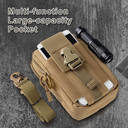 ofone Small Tactical Molle Pouch, Military Waist Pouch EDC with Smartphone Holster Holder Utility Gadget Belt Bag for Outdoor - color: Khaki