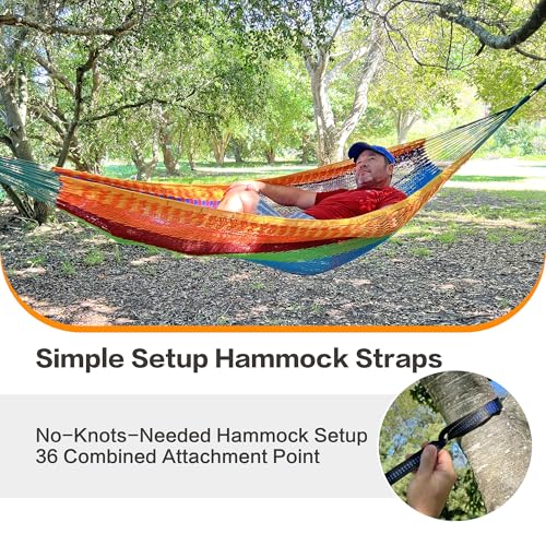 CHULIM Handwoven Mayan Hammock with 10ft Tree Straps, 550lbs Capacity Soft Rope Double Hammock, Portable Outdoor Hammock with Carry Bag for Camping Backyard Beach - Black White Stripe - color: Black White Stripe