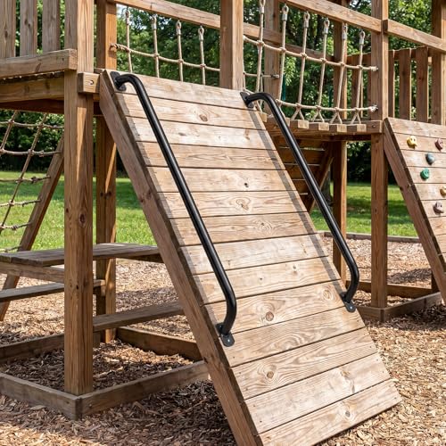 Lounsweer 2 Pcs,39 Inch Playground Safety Handles, Long Grab Bars,Black | Playhouse Ladder Handles, Treehouse Accessories, Rock Climbing Wall, Metal Grab Bars, Safety Handrails, Playground Equipment - color: Black, size: 39 Inch
