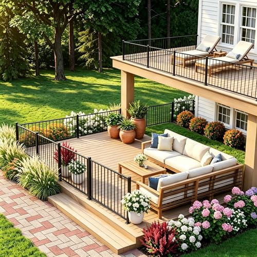 Aluminum Deck Railing Kit, Modular 36 in H. x 3 Ft W Level Railing Kit for Outdoor Steps,Heavy Duty Balustrade System for Deck, Porch, Patio & Balcony(1 Post, 1 Panel) - size: 3Feet - Level