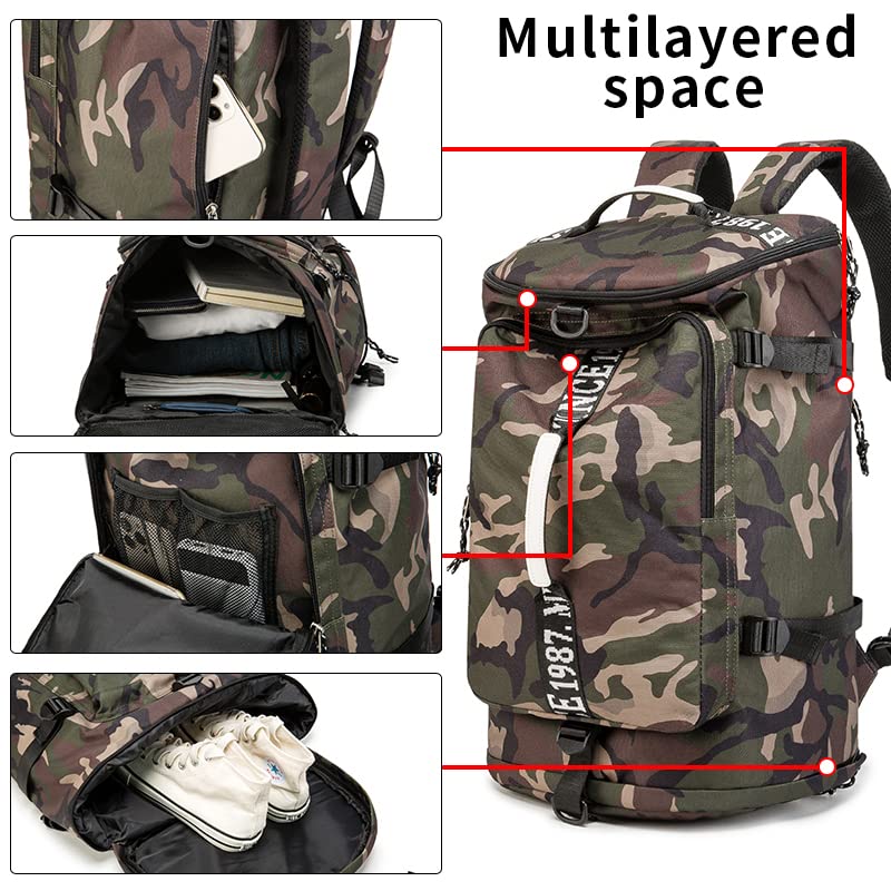 Outdoor Waterproof Backpack Hiking, Fishing, Camping Large Capacity Multifunctional Laptop Backpack, Suitable for Both Men and Women (Camouflage)… - color: Camouflage