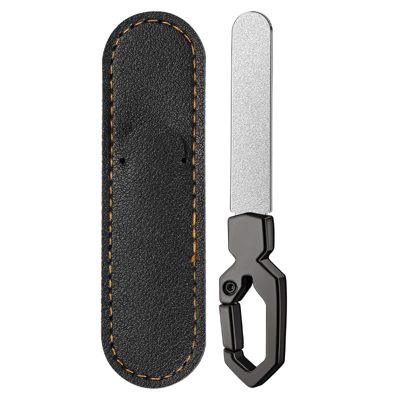 5-Pack Folding Stainless Steel Nail Files with Carabiner, Double-Sided Diamond Manicure Pedicure Files, Portable Metal Nail File with PU Cover for Home Travel Outdoor EDC - color: Gunmetal Set