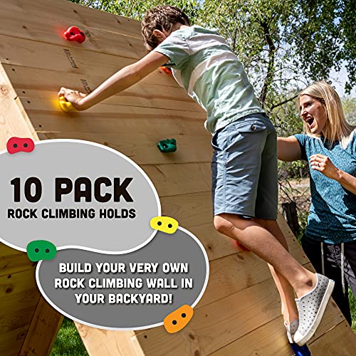 Squirrel Products Rock Climbing Holds for Kids, Deluxe Extra Large Climbing Rocks with Mounting Hardware - DIY Rock Wall Indoor & Outdoor Playground Accessories Wall Climbing Kit - Ages 3+ - style: 10 Pack