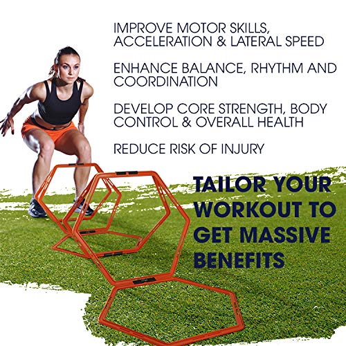 Yes4All Hex Agility Rings/Speed Rings with Carrying Bag – Hexagon Rings, Agility Hurdles for Agility Footwork Training - color: A. Orange - 6 Rings