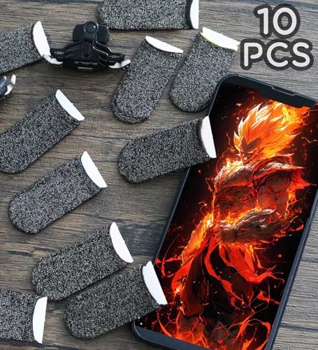 Silver Fiber Professional Finger Sleeves Gloves for Mobile Gaming | Longer Size,No More Slipping, Maximum Touch Sensitivity, Anti-Sweat, Fits All Touchscreen Devices, 10 Pack