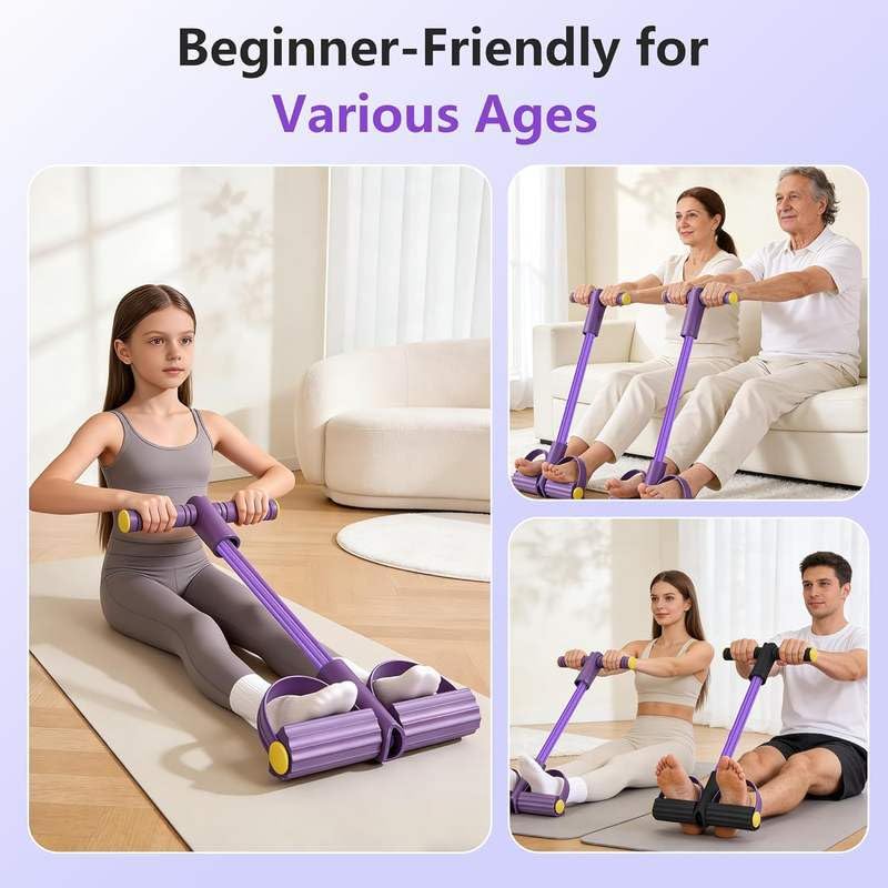 21 Fitness Resistance Bands Set with 4 Tube Pedal Ankle Puller - Multifunction Tension Rope for Abdomen Waist Arm Leg Stretching, Sit-Up Assistance Elastic Strength Bands with Handles - color: Purple