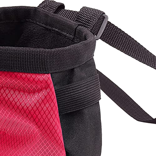 Rock Climbing Chalk Bag with Belt and Zipper Pocket for Fitness Gym Weight Lifting Hunting Bouldering Drawstring Magnesia Sack - color: Red