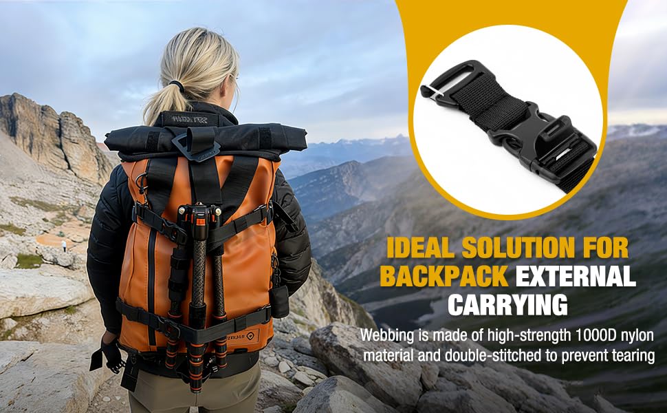 Tactical MOLLE/PALS Backpack Attachment Straps - Adjustable G-Hook Tie Downs, Non-Slip Cam Buckle, for Rucking, Hunting, Hiking, Camping, Tripod & Sleeping Gear (7.5-22 in) (Khaki, 2-Pack) - size: 2-Pack, style: Khaki
