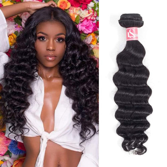 Ls Hair Peruvian Loose Deep Bundles,100% Unprocessed Virgin Human Hair Single Bundle 26 Inch 10A Peruvian Loose Deep Wave Human
