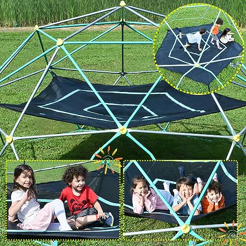 Merax 12FT Climbing Dome with Hammock, Outdoor Geometric Dome Climber | Playground Climber for Kids 3-10 Supporting 1000 lbs, Easy Assembly Play Center Jungle Gym - style: 12FT Green & Silver