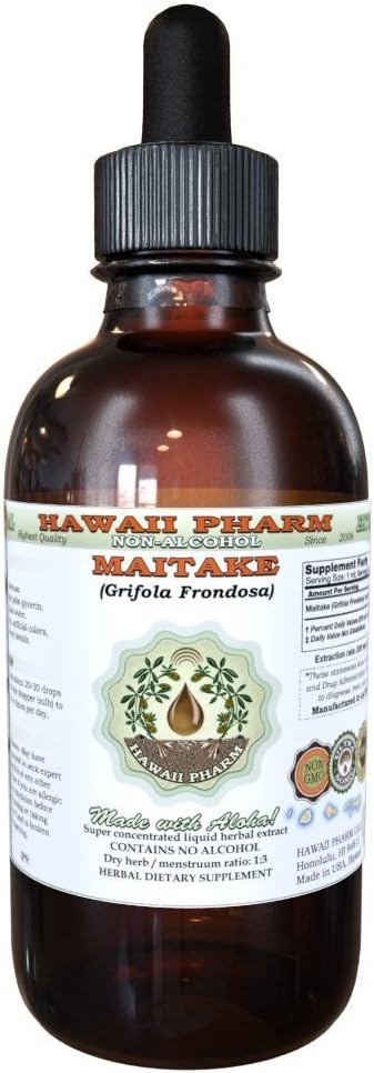 Maitake Alcohol-Free Liquid Extract, Organic Maitake (Grifola Frondosa) Dried Mushroom Glycerite Natural Herbal Supplement, Hawaii Pharm, USA 2oz